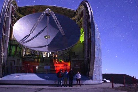 Ed, Chris, Sandor, and Becky in front of the telescope