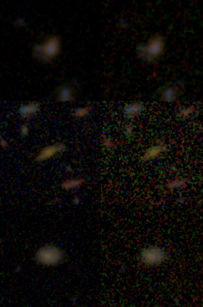 Images from the CANDELS survey with the Hubble Space Telescope. Left: deeper 5-epoch images already classified in GZ. Right: the shallower 2-epoch images now being classified.