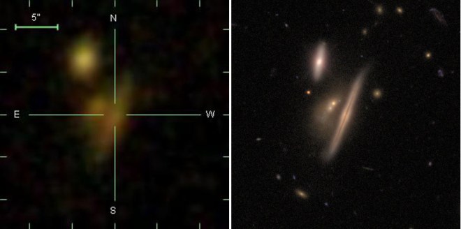 SDSS (on Earth) at left, HST (in space) at right. 