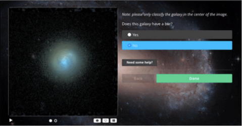 Does this galaxy have a bar? Zooniverse interface
