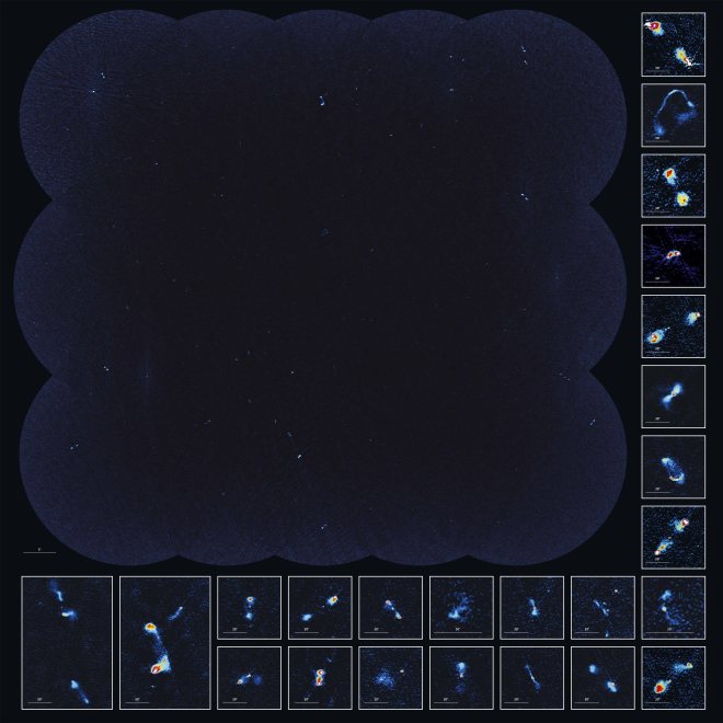 Poster showing the field and some zoomed-in sources from the VLA-COSMOS project. http://www.mpia.de/COSMOS/